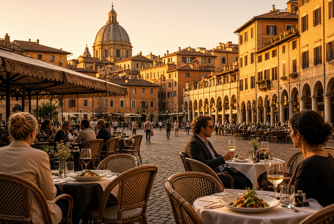 European culture and cuisine — Italian piazza and outdoor dining